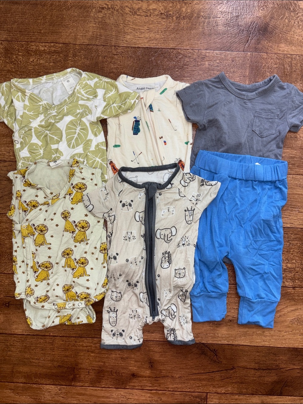 Baby Boys NB to 3-6mo Bamboo Bodysuit Zippy Shortie Pants Bundle 6 Pieces